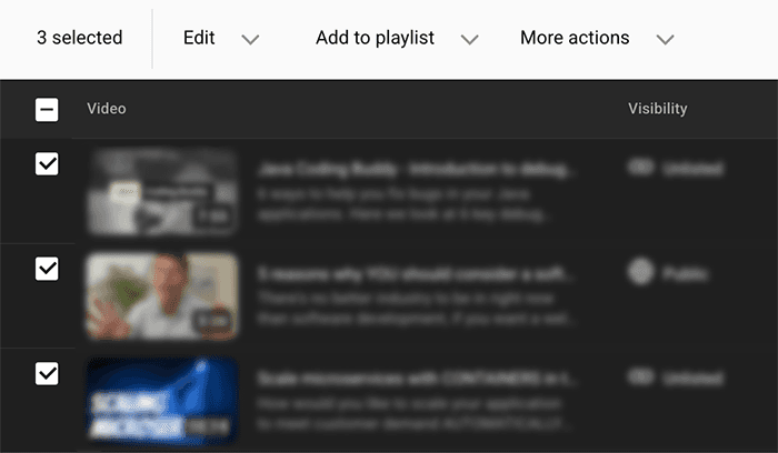 YouTube Studio bulk edit feature