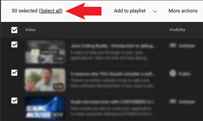 Selecting all videos