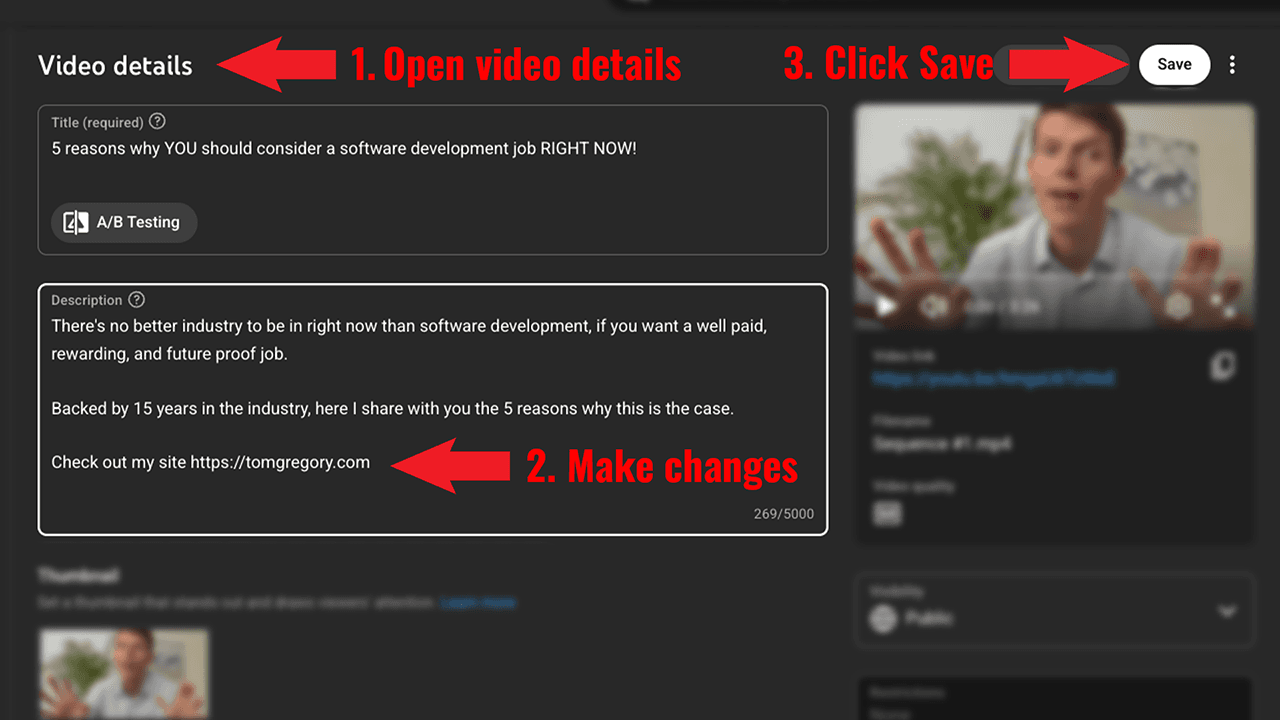 Editing YouTube descriptions manually