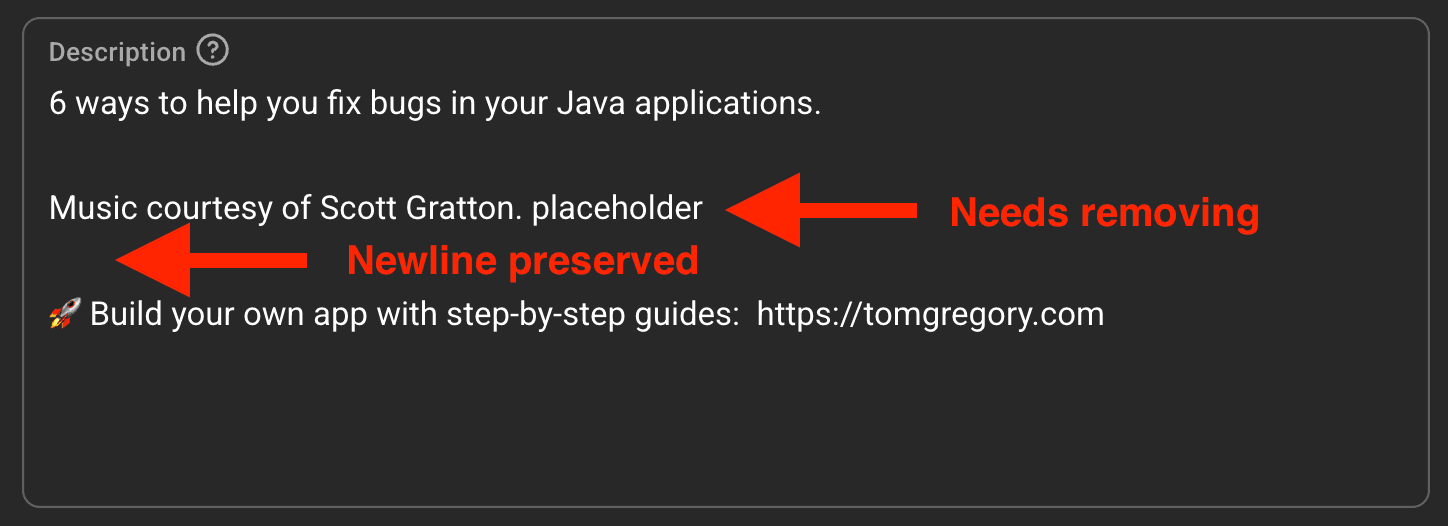 Video description now includes newline